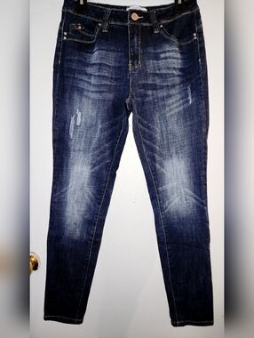 Women's Dark Indigo Skinny Jeans with Faded Detail